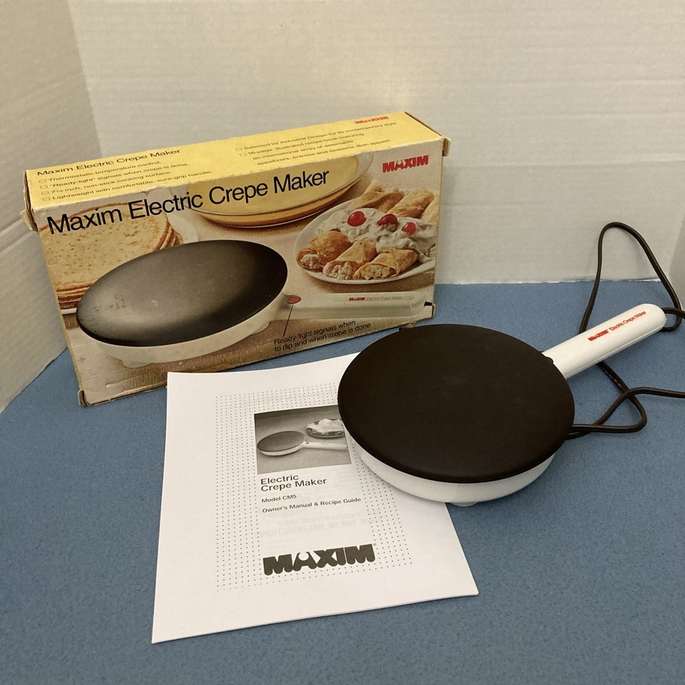 Maxim White CM-5 Electric 7.5" Crepe Maker w/Reprinted Manual - Tested/Works‎